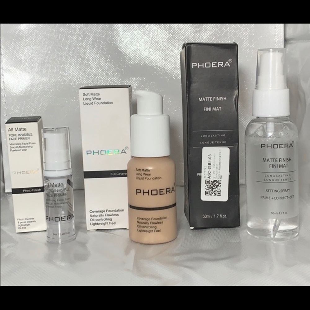 Phoera Bundle:Foundation, Primer,Concealer & Spray